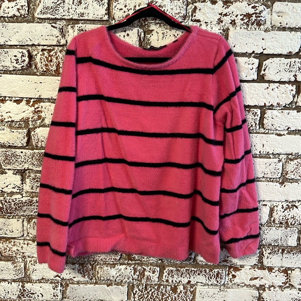 Fuzzy Pink Stripped Sweater